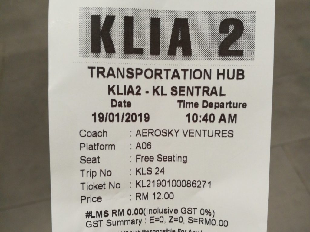 KLIA2からKLセントラルまでバス移動案内