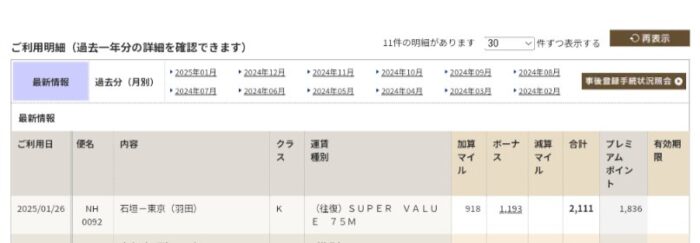 マイル・PP明細。