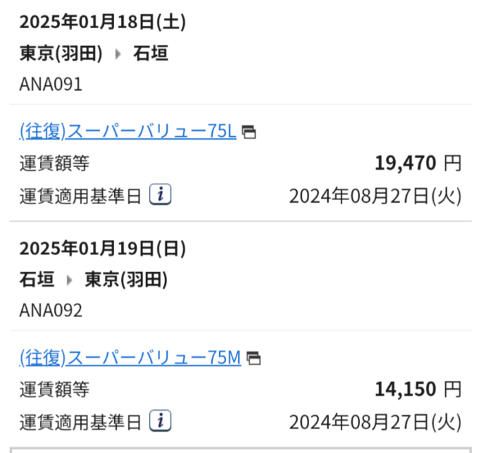 羽田石垣スーパーバリュー往復料金