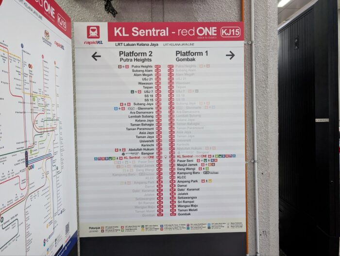 路線図、KLCCまでは5駅、インターコンチネンタル・ダブルツリークアラルンプール・ヒルトンペタリンジャヤなどがこの路線沿い