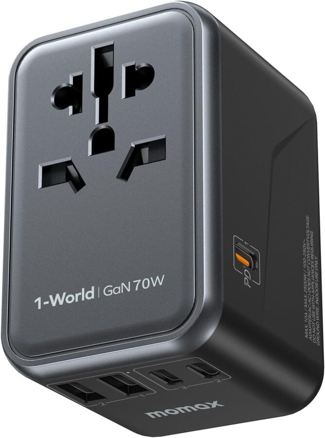 【70W 急速充電】MOMAX 変換プラグ PD 70W GaN 海外旅行用 6台同時充電 3*USB-C PD & 2*USB-A QC &1*ACコンセント