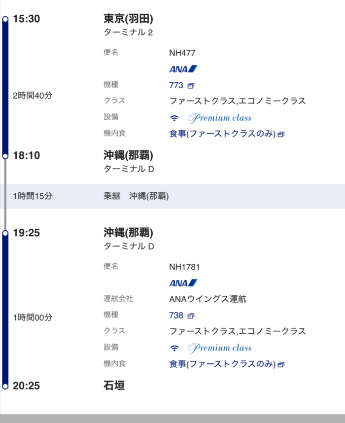 羽田-那覇-石垣ファーストクラス利用内訳